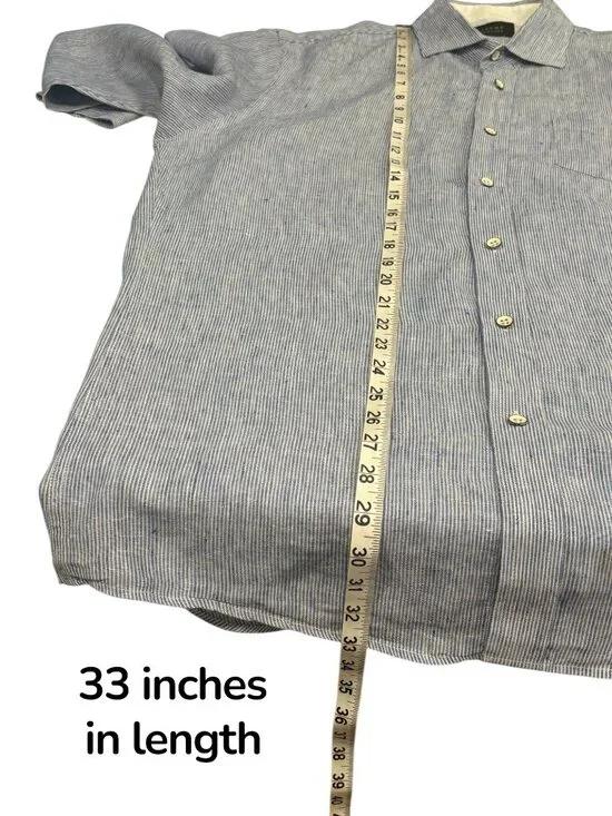 Jachs NY Blue Stripe Button Shirt Linen Blend Madison Fit Mens Large - Picture 9 of 11